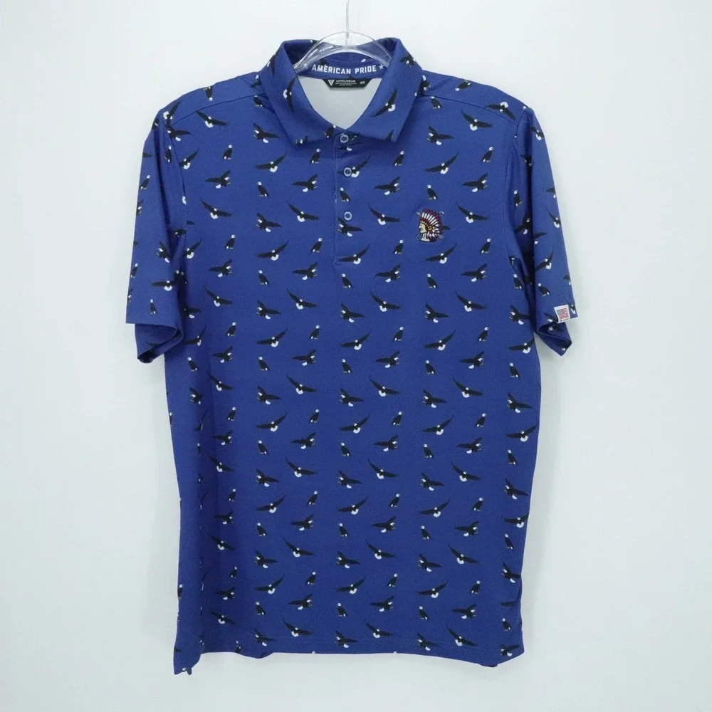 Shinnecock Hills‎ Golf Club Polo Mens Medium Blue Eagle Print Embroidered Logo